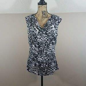 Chaus Black White Swirl Top Sz L